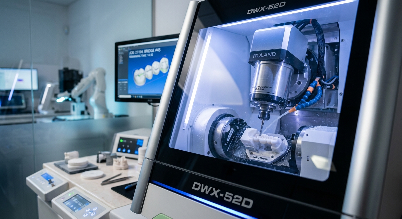 5-axis CAD/CAM dental milling machine in operation